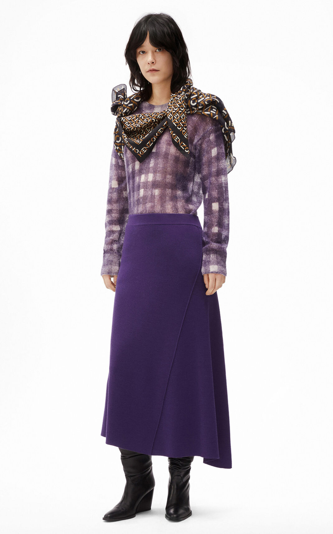 Jupe Kenzo Femme Asymmetrical Midi Violette MANRP-3762